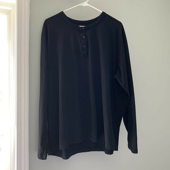 Woolrich Men's Long Sleeve Henley Shirt 3 Button Black Top Size XXL - Picture 1 of 10